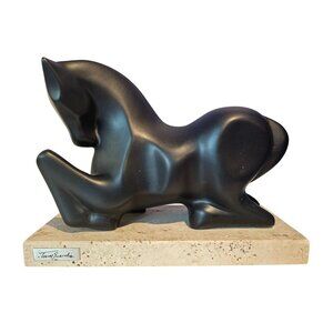 Jose Torres Guardia Black Horse Ceramic Sculpture Artwork Home Decor Art Piece